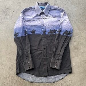 Vintage 90s Wrangler Western Wear Cowboy Thunder Storm Pearl Snap Button Down
